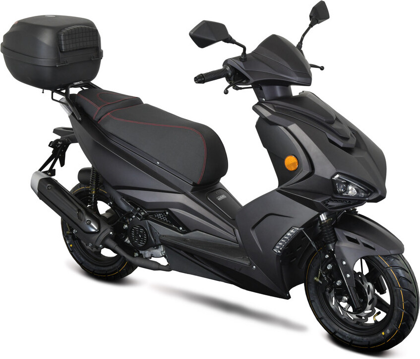 Motorroller Striker 50ccm 25km/h Euro 5, mattschwarz, mit Top Case GT Union