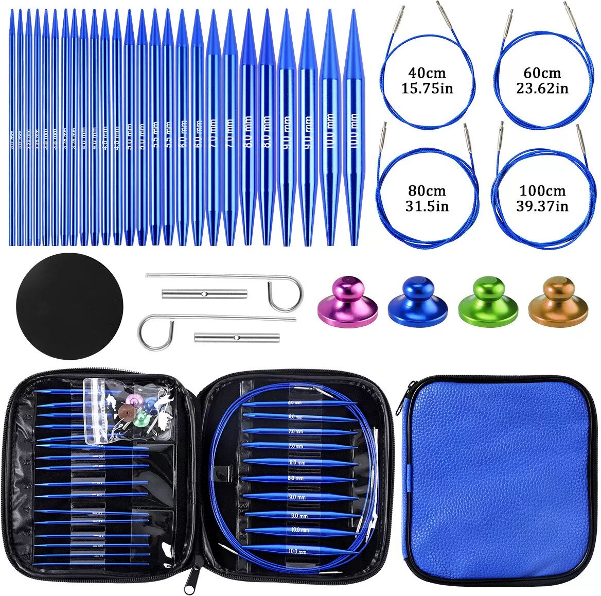 INF 13 Paar Blaue Rundstricknadeln Set Aluminium
