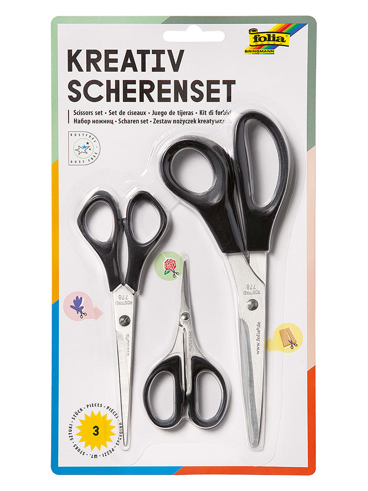 folia PAPER Bastelscheren in Schwarz - 3 Stück - onesize