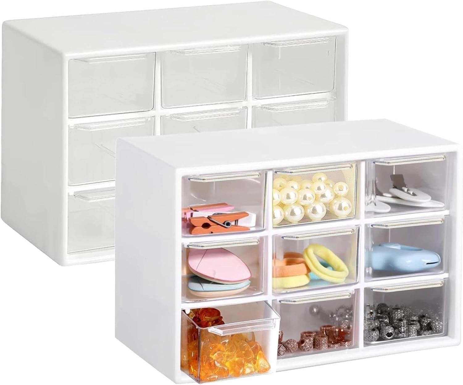 Praktische opbergdoos met 9 mini-lades voor knutselmaterialen en kantoorbenodigdheden