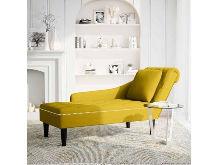 NLQMSU Langer Sessel, gelb, Velours, mit Kissen und Armlehne, rechts Hochelastischer Schaumstoff, Knopfpolsterung, Lendenkissen, Wohnzimmer, Schlafzimmer, Büro