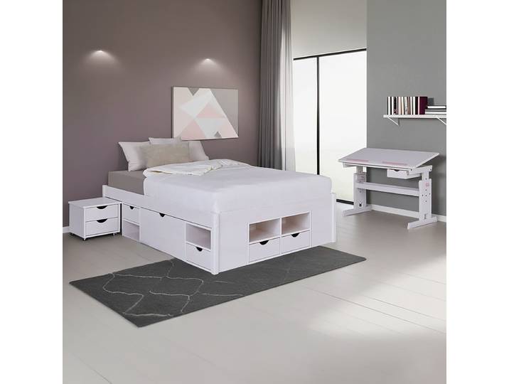 Chambre enfant Baru lit rangement 140 x 200cm Blanc
