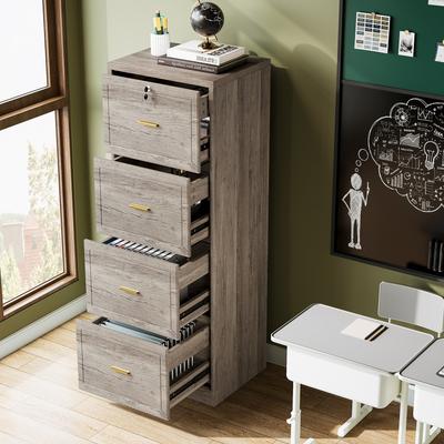 YUZHOU Vertical File Cabinet with 4 Drawers, Lockable Filling Cabinet with Key for Home Office
