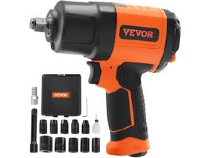 VEVOR 1,27 cm Druckluft-Schlagschrauber, hohes Drehmoment bis zu 2.000 Nm, leichte pneumatische Schlagpistole, mit 11-teiligem 1/2-Zoll-Antrieb, CR-V-Stahl-Schlagsteckschlüsselsatz und Tragetasche