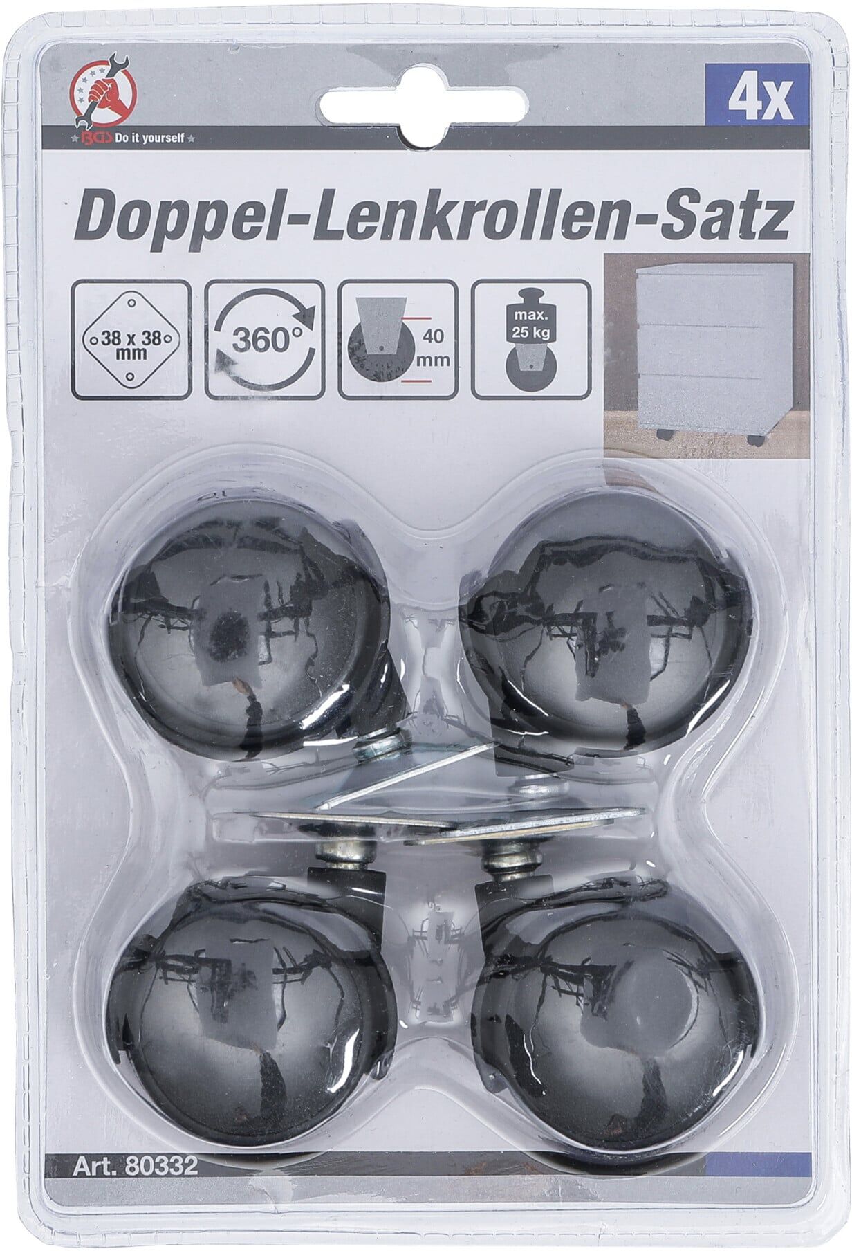 BGS Do it yourself Doppel-Lenkrollen-Satz 80332, Ø 40 mm, 4-tlg.)