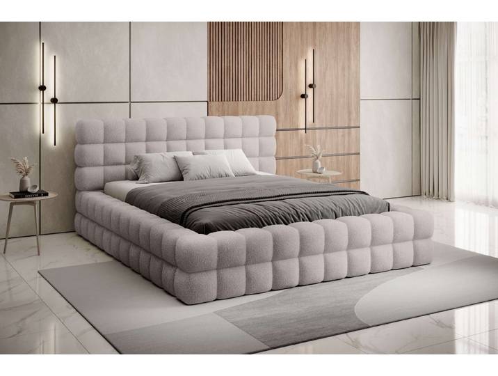 yourhouse24 Polsterbett Dizzle mit Bettkasten (Bettgestell mit Lattenrost), Gepolstertes Kopfteil mit Steppung, Stauraumbett