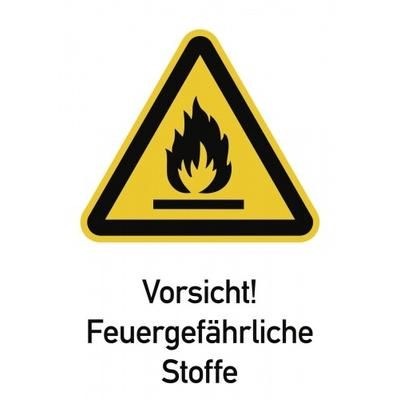 Vorsicht! Feuergefährliche Stoffe ISO 7010, Kombischild, Alu, 262x371 mm