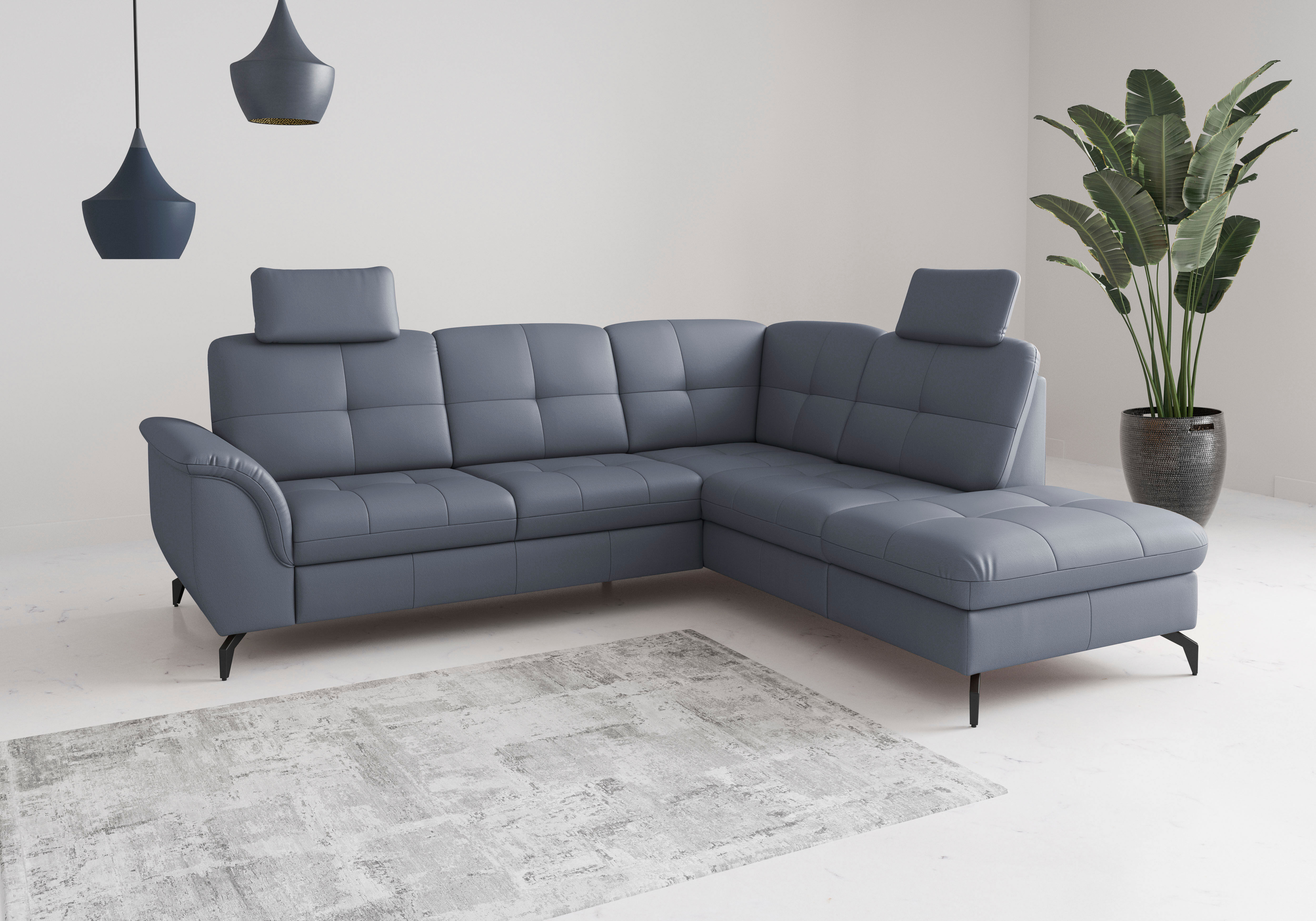 Ecksofa SIT & MORE "Zora", grau (graublau), T:212cm, Sofas, Ecksofa graublau B/H/T: 212cm, NaturLEDER®, Ottomane rechts, ohne Bett,ohne Bettkasten