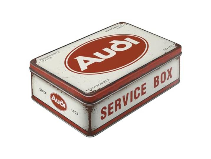 Nostalgic-Art Retro voorraadblik plat, 2,5 l, Audi – Service Box – Cadeau idee voor Audi fans, doos met deksel van blik, vintage design