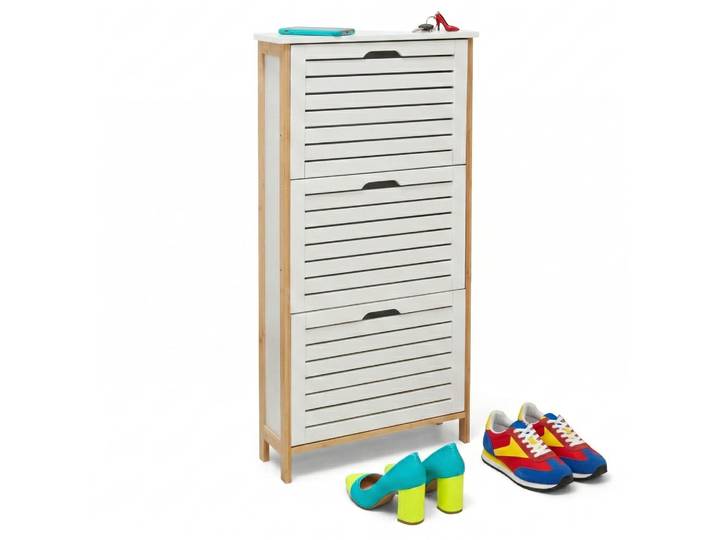 Armoire À Chaussures Relaxdays Hxlxp 108\,5 X 53 X 19 Cm\, Meuble Étroit Pour Couloir\, Blanc/naturel