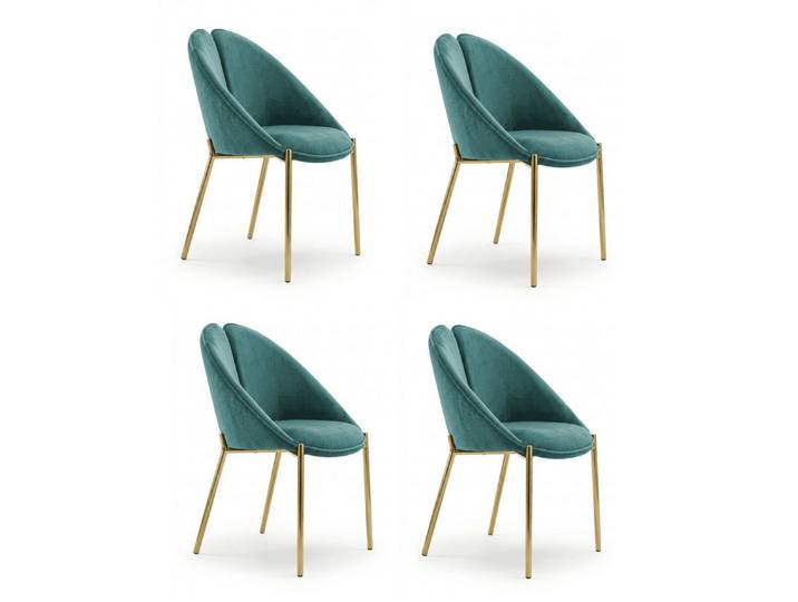 JVmoebel Sitzgruppe Teuer Premium Esszimmerstühle 4er Set Grün Teal Velours Gold, (4-tlg., 4er-Set)