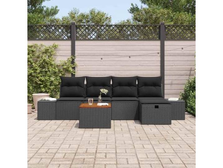 KTHLBRH Gartenmöbel-Set, 6-teilig, schwarz, Poly-Rattan Mit Kissen, Beistelltisch, Hocker, für Terrasse und Terrasse