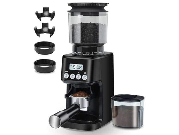 Homtone Elektrisch Kaffeemühle, 40 mm Edelstahl Kegelmahlwerk 51 Mahlgrade Coffee Grinder für Espresso/Tropfkaffee/French Press, Edelstahl-Kegelmahlwerk, Antistatik-Einsatz, 160W (Schwarz)