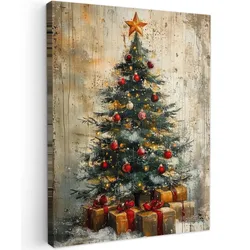 LEINWANDBILD Weihnachtsbaum - Vintage - Weihnachten - Geschenk Room Decor 30x40 cm