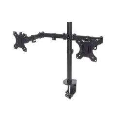 Manhattan Tischhalterung mit Monitorarm für zwei Displays, Für zwei Displays von 13" bis 32" und bis zu 8 kg, zweifach schwenkbar, schwarz