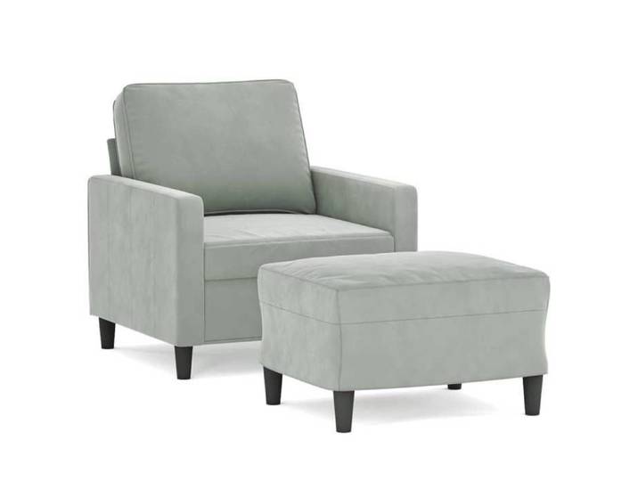 Fauteuil avec repose-pied en velours - KALISSE - Gris clair - 60 cm - 78x77x80 cm - Repose-pied inclus - Velours doux
