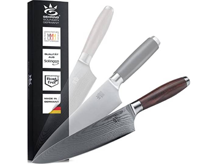 SOLINGEN PREMIUM MYII Kochmesser/Damastmesser Scharfes Profi Küchenmesser, made in Germany, eisgehärteter Damaststahl VG10 + ergonomischem Nussbaum - Holzgriff Knife from Solingen…