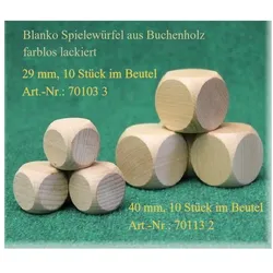 Ebert Holzspielzeug Spielewürfel Buche blanko 40 mm 1 Beutel mit 10 Stück