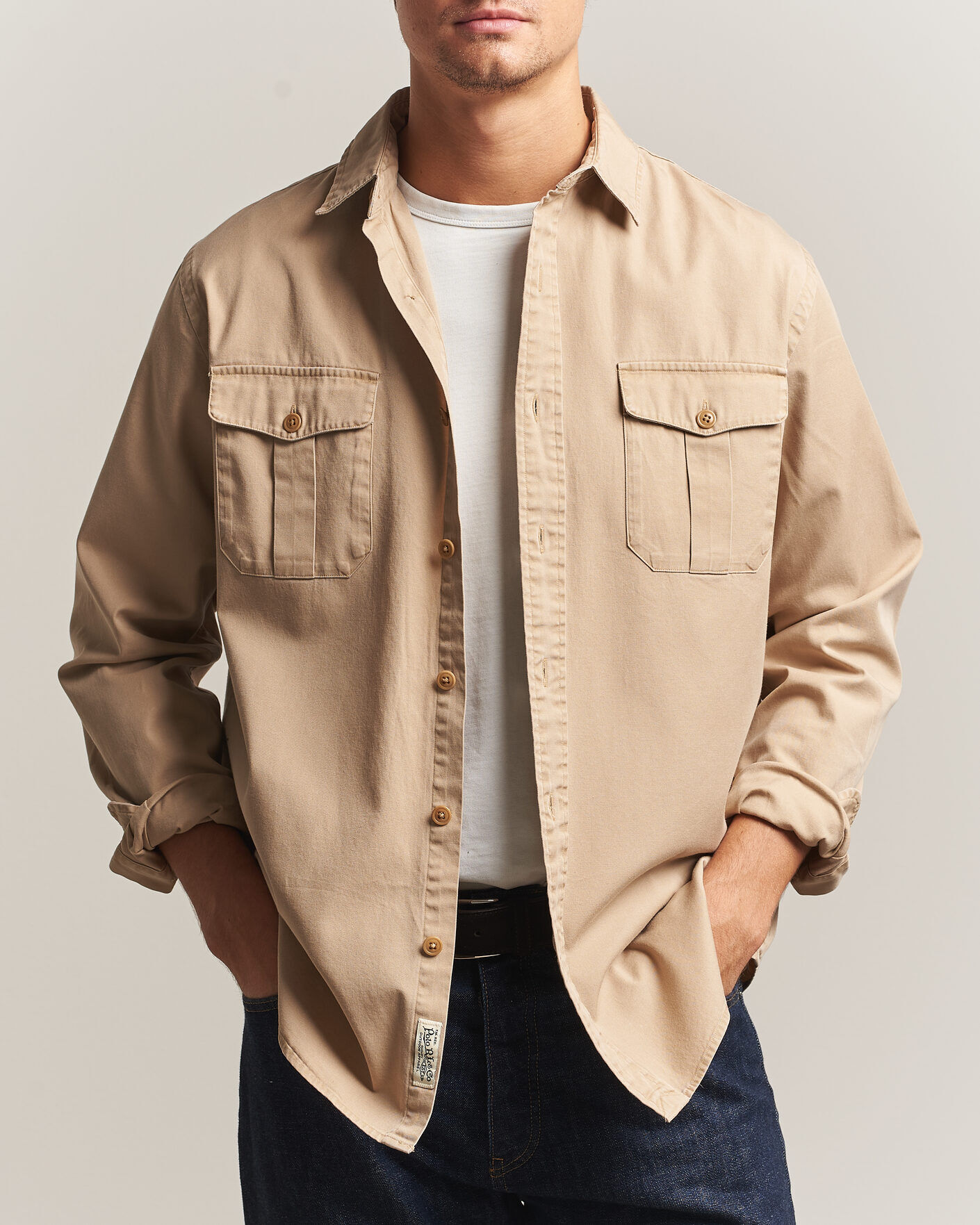 Polo Ralph Lauren Litchfield Washed Chino Overshirt Vintage Khaki men XL Beige