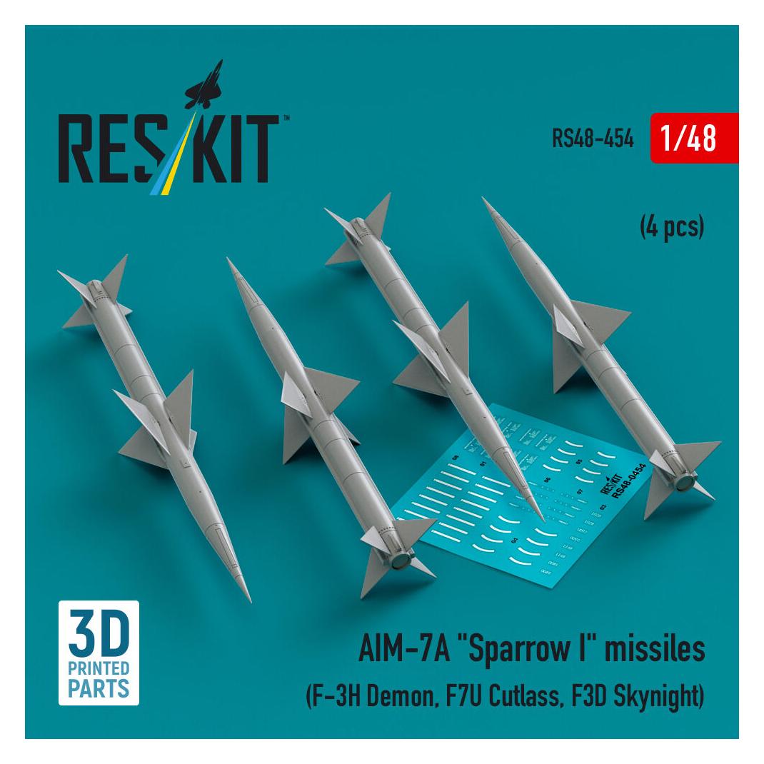 ResKit AIM-7A Sparrow I missiles (4 pcs) (F-3H Demon, F7U Cutlass, F3D Skynight) (3D Printed) (RS48-0454)