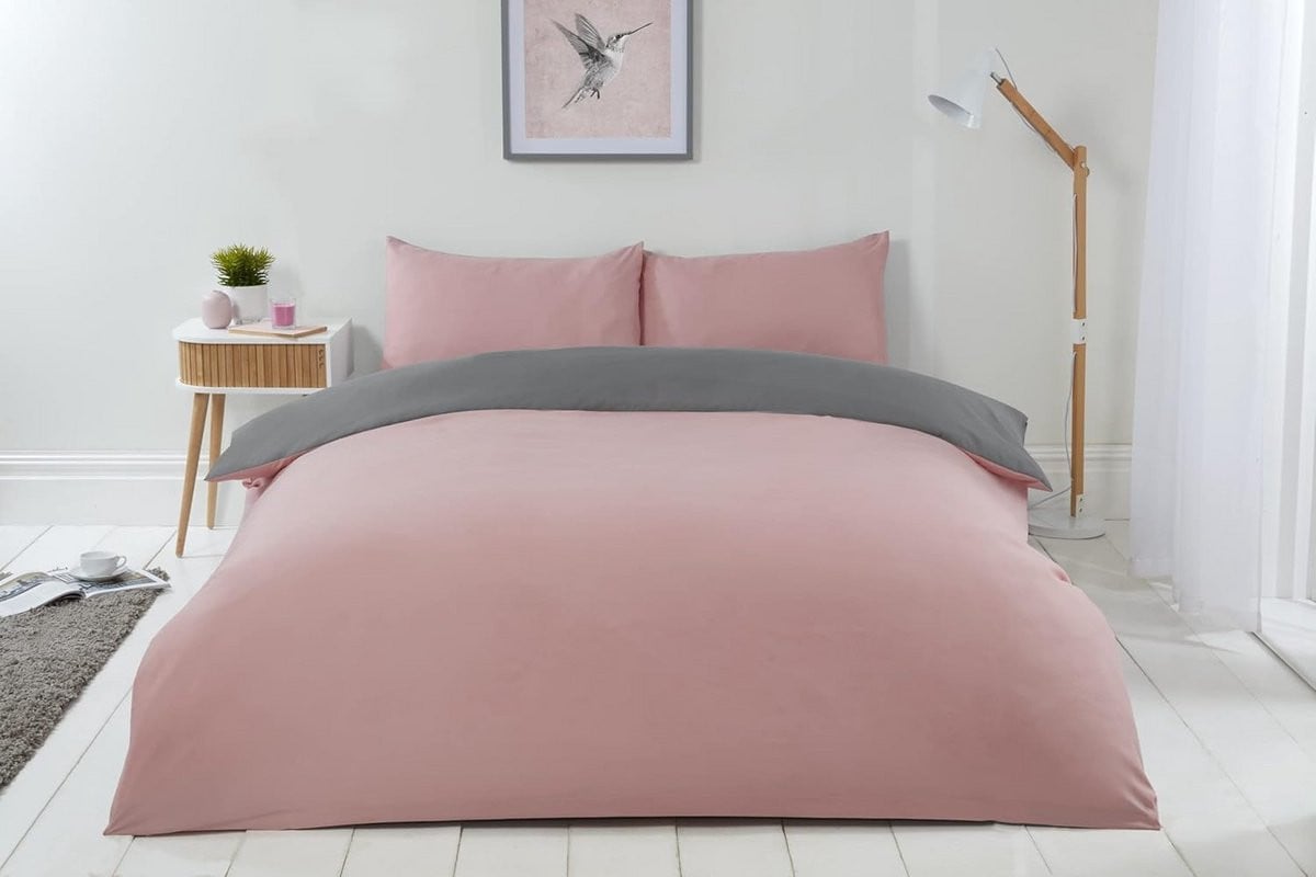 Omkeerbare Dekbedovertrekset Blush Roze met Grijs - Eenpersoons