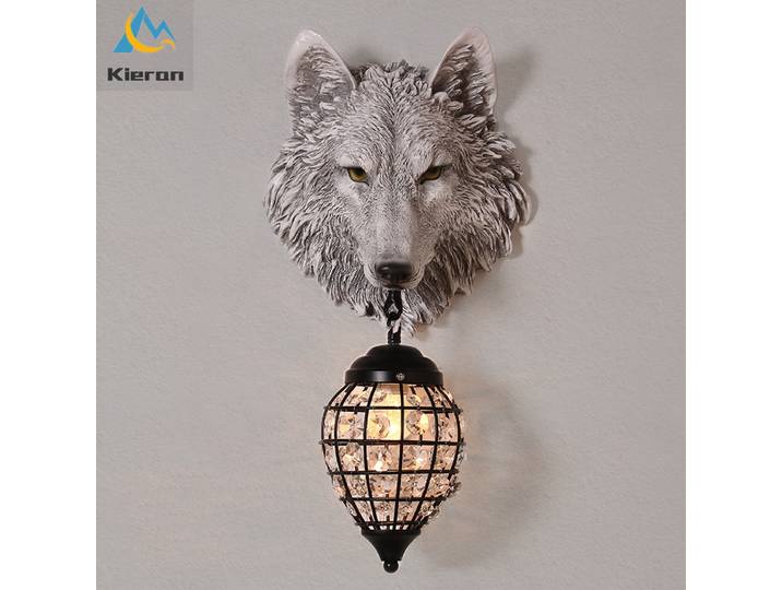 Nordique moderne tête de loup mur LED lampe chambre étude Bar hôtel chevet cristal appliques salon décoration résine applique murale