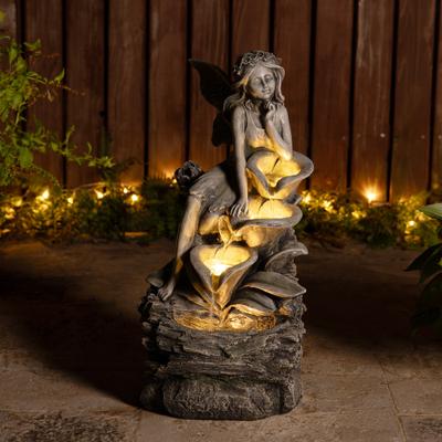 Glitzhome 22H 4-Tiered Fairy LED Lighted Garden Sculpture Statue Floor Fountain