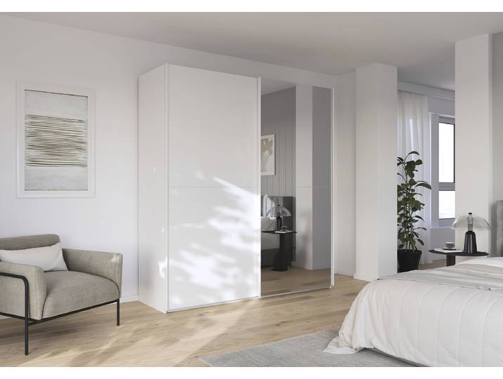 Armoire Fifty coulissante verre 201cm Blanc/Blanc 1 miroir