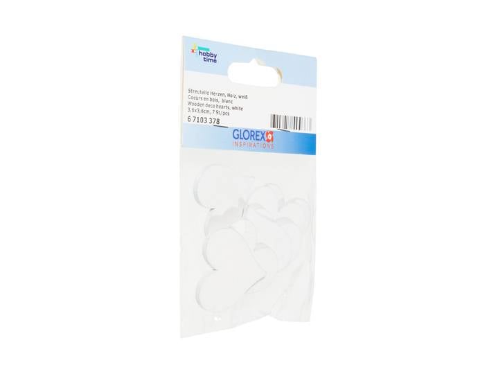Glorex Streuteile Herzen Holz Weiss 3.6 × 3.6 × 0.3 cm 7 Stück