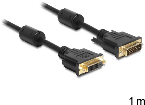 Delock DVI Anschlusskabel DVI-D 24+1pol. Buchse, DVI-D 24+1pol. Stecker 1m Schwarz 83185 doppelt geschirmt, vergoldete