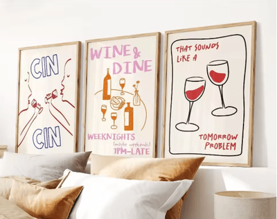 Inspire Picks 3PCS Cocktail Wall Art Set Retro Italian Happy Hour Kitchen & Bar Posters tl2033 3pcs 40x60cm No Frame