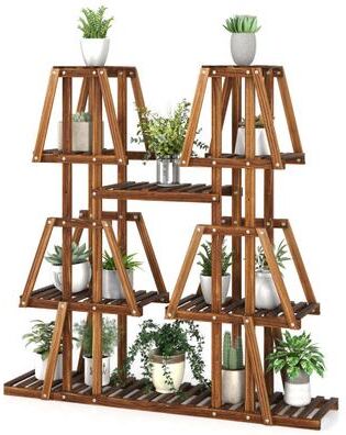 Costway 5-Tier 10 Potted Wood Plant Stand for Multiple Plants