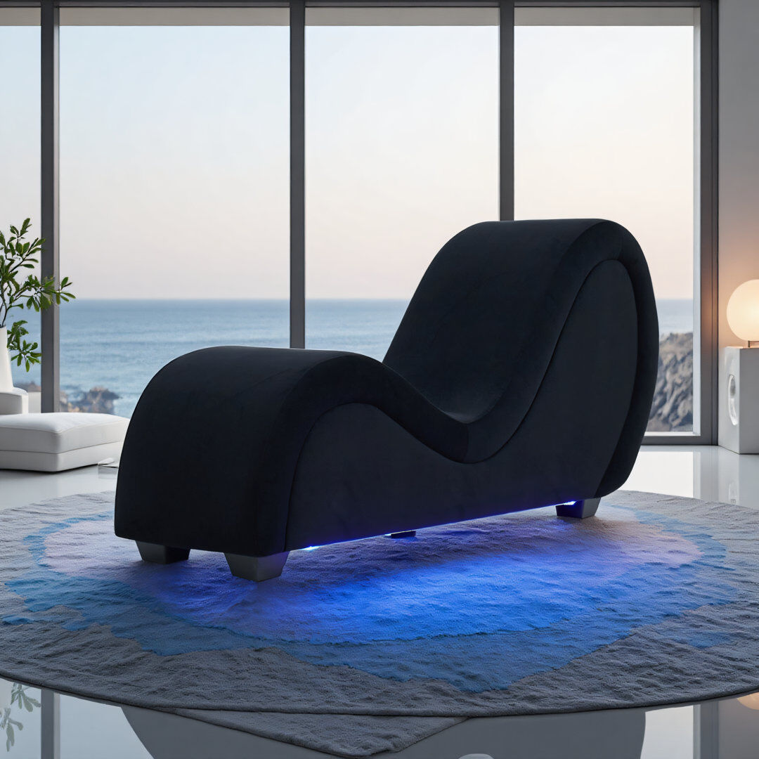 Ebern Designs Velvet Chaise Lounge Black 80cm H X 47cm W X 163cm L