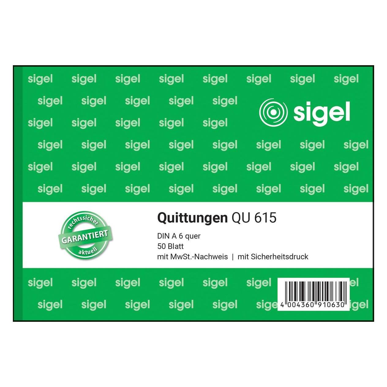 Sigel Quittungsblock DIN A6 quer nicht selbstdurchschreibend 50 Bl. (50x) (QU615)