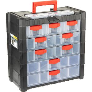 Prosperplast Kleinteilemagazin NS501, Kunststoff, für Wandmontage, 40 x 39,2 x 20cm, 9 Schubladen