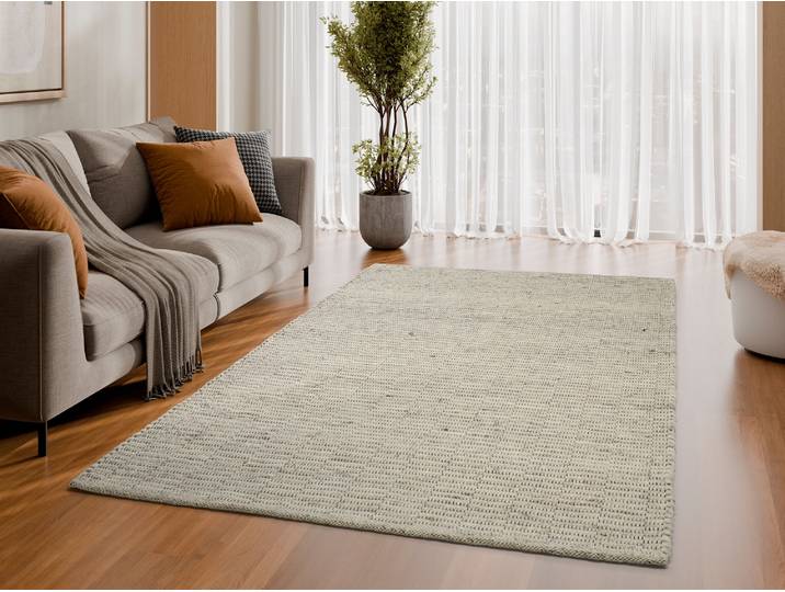 Wollteppich OCI DIE TEPPICHMARKE ATRIUM HANDWEB , auch als Läufer und in Rund erhältlich , beige, hellbeige, H:12mm Ø:200cm, Obermaterial: 70% Wolle, 25% Baumwolle, 5% Polyester, Teppiche, Wollteppich, 70% Wolle, handgewebt, Naturfasern, Wendeteppich, Wohnzimmer