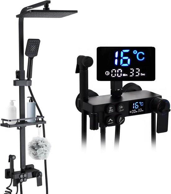 Famanu Duschsystem Schwarz mit Thermostatarmatur - Komplettset