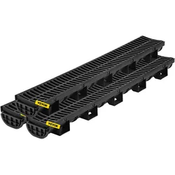VEVOR Entwässerungsrinne, Rinnenablauf mit Kunststoffgitter, 14,5x8x100cm HDPE-Bodenrinne, Garagenbodenablauf, 3 x 39 Rinnenentwässerungsgitter, mit 3 Endkappen, für Garten, Auffahrt, 3er-Set