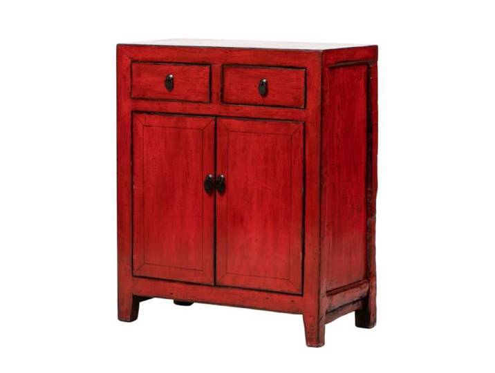 Fine Asianliving Armoire Chinoise Ancienne Rouge Haute Brillance L 75 x P 39 x H 93 cm