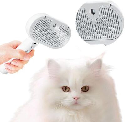 Perfect Picks Market PurrMist Cat Grooming Brush With Steam Spray & Self Clean Release Button white