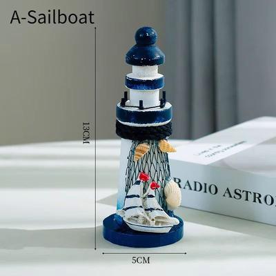 Inspired Finds Mediterranean Wooden Lighthouse Ornament 5 Inch Home Decor a sailboat