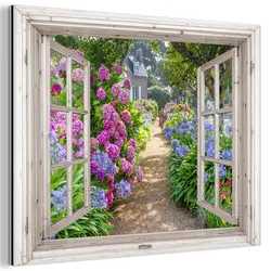 METALLBILD Hortensie - Durchsichtig - Blumen - Sommer - Lila - Weg 80x60 cm