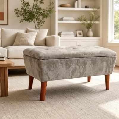 toswini 42.13-Inch Linen Ottoman Bench with Solid Wood Tapered Legs