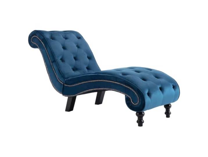 Chaiselongue Blau Samt Gepolstert Relaxliege 110kg Ergonomisches Design, Knopfsteppung, elegantes Design, stabile Konstruktion, komfortable Polsterung
