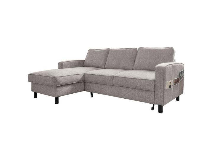 Ecksofa, Grauweiß, 228x148 cm, Textil, 4-Sitzer & Ottomane Links, Modern, MID.YOU