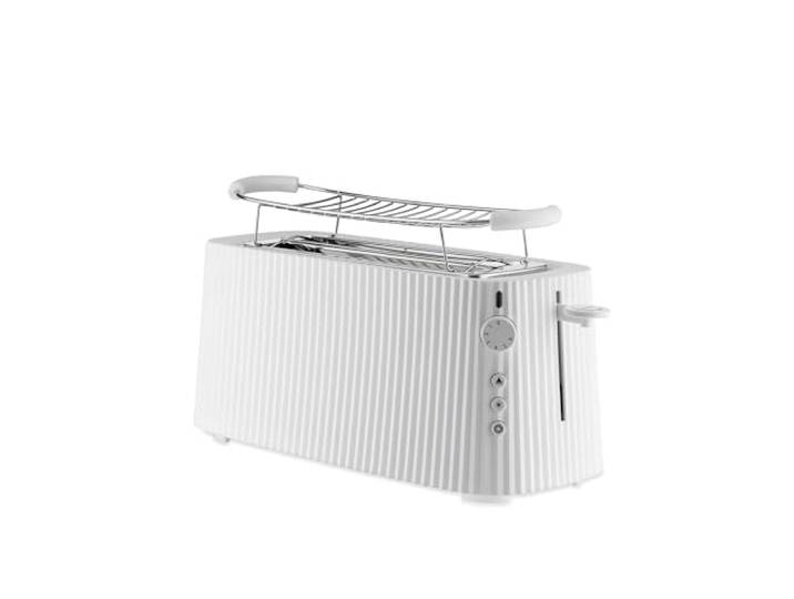 Alessi Plissé MDL15 W - Langer Doppelfach-Toaster, aus Thermoplastischem Harz, Brötchenaufsatz aus Edelstahl 18/10 und Thermoplastischem Harz, Europäischer Stecker 1700 W, Weiß
