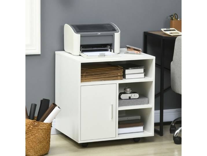 Armoire de bureau à roulettes - 60 x 50 x 65 5 cm - Plateau pour imprimante - Placard étagère réglable - 4 roulettes freinées
