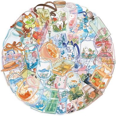 Uplift Curations 50Pcs Random Transparent Drink Stickers Glass Water Cup Decals With Decorative PET Stickers For Scrapbooking random 50pcs