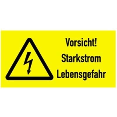 Aufkleber Vorsicht! Starkstrom Lebensgefahr, Kombischild, Folie, 105x52 mm