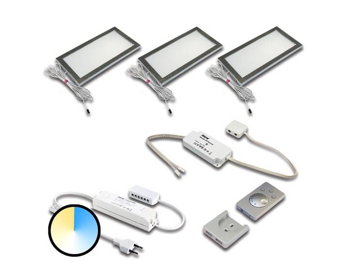 Hera Unterbaulampe Dynamic LED Sky 3er Set edelstahl Sky, dimmbar, alu / grau / zink, für Küche, Kunststoff, Modern